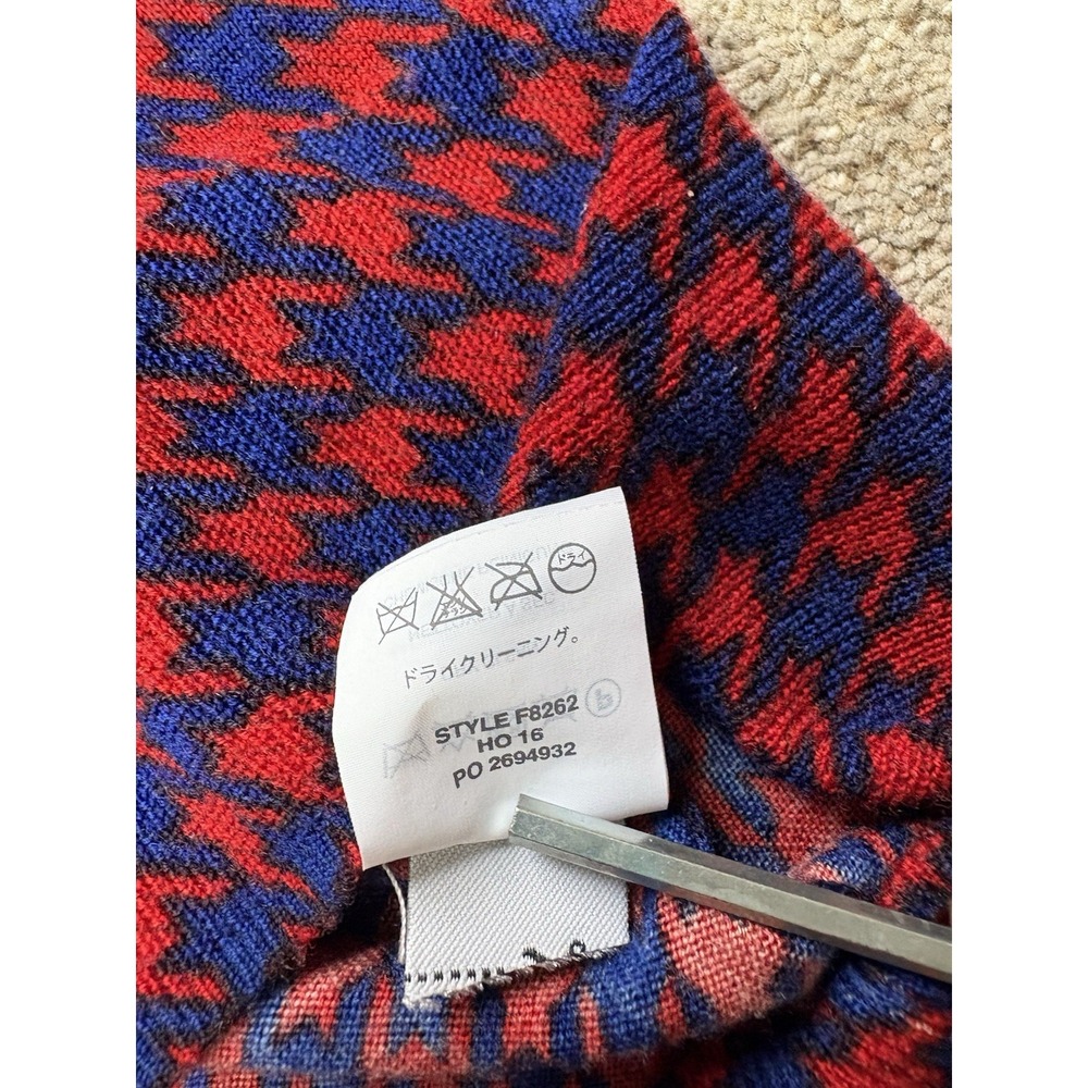 J. Crew Sweater Women's Small 100% Merino Wool Tippi Blue Red Houndstooth F8262 - Picture 8 of 9